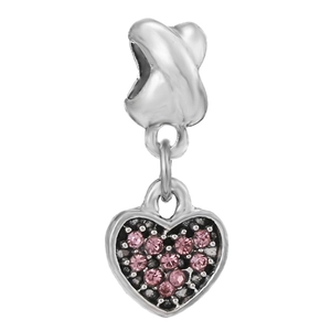 Pink heart pendant charm in 925 sterling silver with sparkling pave-set crystals