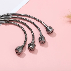 Set of four S925 gunmetal black snake chain bracelets with barrel clasps for DIY jewelry
