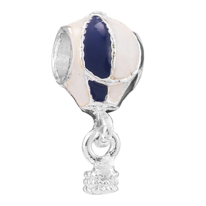 Detailed hot air balloon charm with blue and white enamel for DIY jewelry making