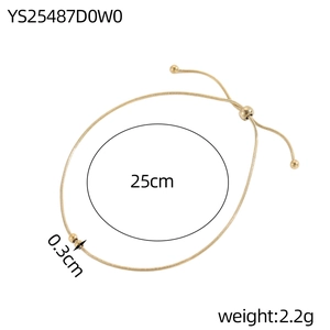 Detailed size chart for gold snake chain bracelet showing 25cm length and 0.3cm width