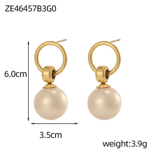 Detailed size specifications for minimalist golden faux pearl earrings measuring 6.0cm by 3.5cm