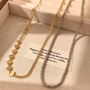 Stainless Steel Geometric Pendant Necklace Gold Silver Rose Gold Minimalist Bar Bead Chain Jewelry For Women Daily Fashion