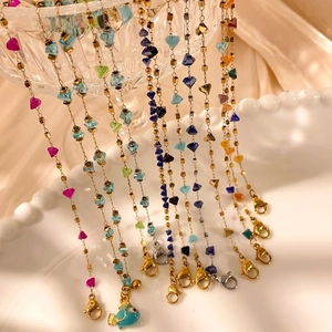 Bohemian double-layer colorful crystal beaded necklace with fish pendant on white tray
