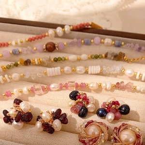 Parure de Bijoux en Künstliche Perles et Pierres Naturelles de Style Vintage Français Boucles d'oreilles Bracelet Collier Femmes