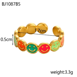 Anello dorato regolabile con fiori smiley in smalto colorato diametro 1,7 cm