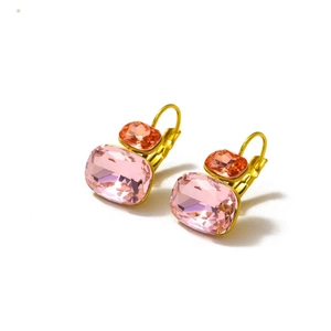 Elegantes pendientes chapados en oro de 14K con piedras de circón rosas y naranjas