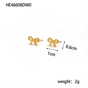 Detailed view of bow knot stud earrings with dimensions 1cm by 0.6cm and 2g weight