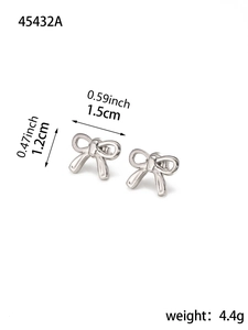 Detail of silver bow earrings showing 1.5cm width and 1.2cm height measurements
