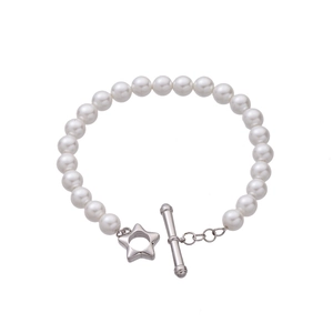 Elegante bracciale di perle da donna con chiusura a T in argento e ciondolo a stella