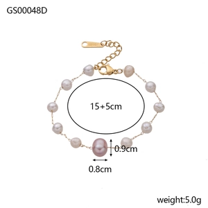 Dettaglio delle dimensioni del bracciale di perle 15 più 5 cm con chiusura a moschettone