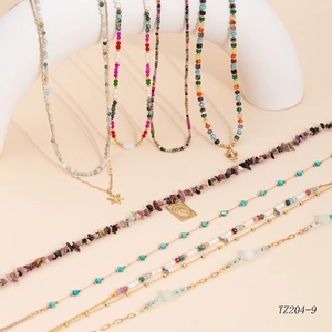 Bohemian multilayer gold-plated necklace set with colorful natural stones and star pendant