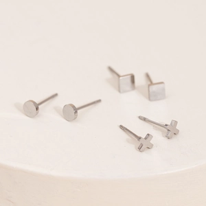 Set di orecchini minimalisti in acciaio inossidabile con forme geometriche cerchio e croce