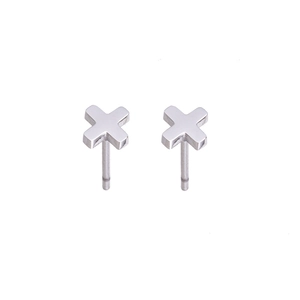 Orecchini a lobo a forma di X in acciaio inossidabile argento lucido dal design minimalista