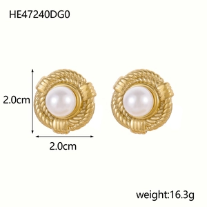 Elegantes pendientes de perlas doradas con textura de cuerda, tamaño 2,0 cm y 16,3 g