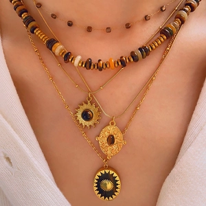 Vintage Roestvrij Staal Tijgeroog Zon Hanger Halsketting Boheems Goud Slangenketting Kompas Ster Sieraden Voor Dames Dagelijks