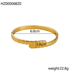 Detailed dimensions of gold titanium steel irregular bangle showing 6cm inner diameter