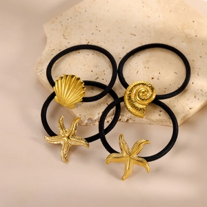 Lot de chouchous étoiles de mer et coquillages avec breloques dorées sur pierre