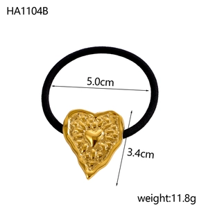 Elastico per capelli con cuore in oro 18k in rilievo con texture radiale e fascia nera