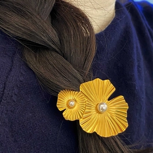 Elastici per Capelli Vintage a Forma di Fiore e Cuore Oro Con Künstliche Perle d'Imitazione in Acciaio al Titanio per Donna Gioielli