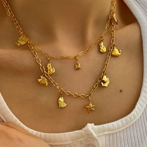 Collana Braccialetto in Acciaio al Titanio Oro Tema Marino Oceano Con Ciondolo Stella Marina Conchiglia Balena Gioielli Donna