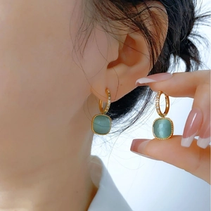 Elegant gold-tone square crystal drop earrings with sparkling pavé details for women