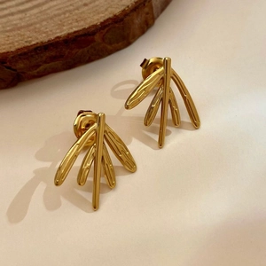 Minimalist gold leaf earrings with polished vintage texture and elegant organic design