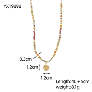 French style stainless steel necklace with colorful rice pearls and sun pendant