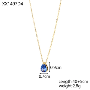 Detailed size specifications for the gold pear-cut blue zircon teardrop pendant necklace