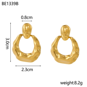 Irregular molten gold earrings with wave texture, dimensions 3.0cm by 2.3cm