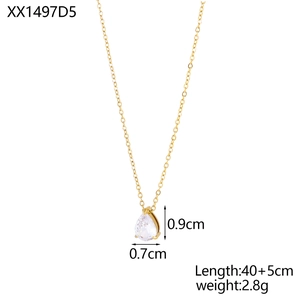 Detail of 18K gold plated necklace showing 0.9x0.7cm pear-cut zircon waterdrop pendant