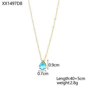 Detailed view showing dimensions and weight of the blue teardrop pendant necklace