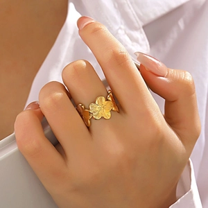 Vintage Stainless Steel Flower Ring Adjustable Open Design Niche Fashion Jewelry For Women