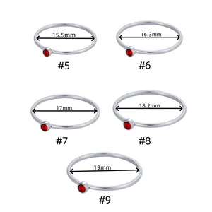 Guide des tailles pour bagues en acier montrant les diamètres intérieurs de #5 à #9