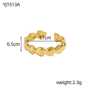 Minimalistische 18K vergulde roestvrijstalen open ring met aaneengesloten harten