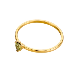 Detailed view of a minimalist 18k gold plated ring featuring a heart-shaped zircon stone