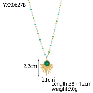Detailed dimensions of boho natural stone necklace with green gemstone pendant