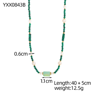 Handmade beaded necklace with malachite, pearls and crystals for a vintage layered style