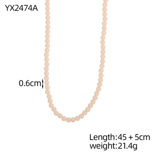 Pink beaded necklace detail showing 0.6cm beads and 45+5cm adjustable length chain