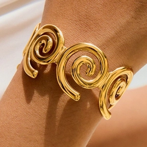 Bracciale rigido a spirale placcato oro con linee geometriche artistiche stile marino