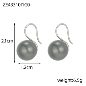 Detailed view of grey pearl hook earrings with dimensions 2.1cm height and 1.2cm diameter