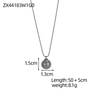 Minimalist grey pearl pendant necklace with metal bead chain and size dimensions