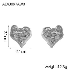 Silver hammered heart earrings with textured lava effect and 2.1cm dimensions