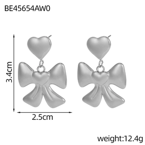 Silver bow heart earrings with pearl accents, size 3.4x2.5cm, weighted 12.4g each pair