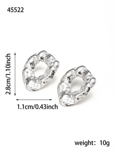 Detail view of irregular hammered silver earrings with dimensions and weight specs