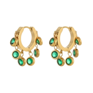 18K gold plated stainless steel hoop earrings with hanging green crystal charms