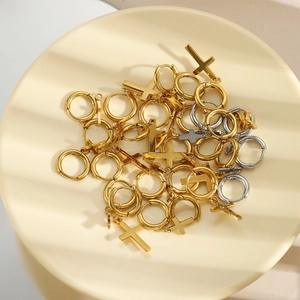 Minimalist 18k gold and silver stainless steel cross hoop earrings in aesthetic layout