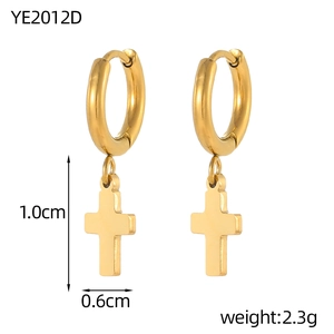 Detail showing dimensions of gold cross drop earrings with weight and size specifications