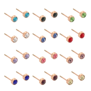 Lot de 12 paires de boucles d'oreilles rondes en or rose avec strass colorés en grille