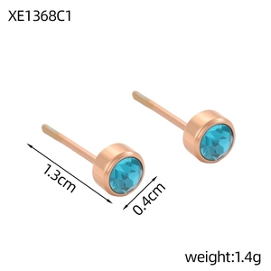 Boucles d'oreilles rondes bleu ciel avec base or rose, diamètre 0,4 cm, bijoux élégants