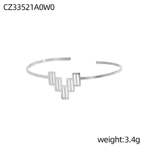Brazalete abierto de plata minimalista con diseño geométrico cuadrado hueco, peso 3,4g